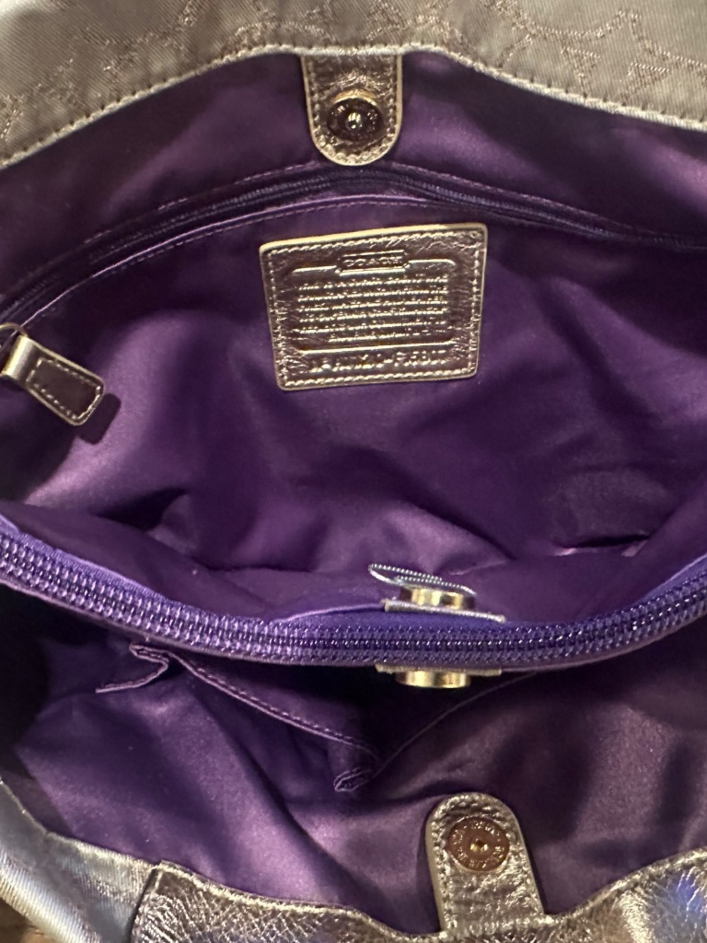 Coach Signature Khaki Metallic Gold Monogram Tote Bag - Picture 3 of 3
